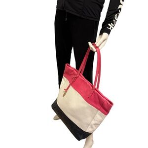 CYNTHIA ROWLEY Stylish Pink, White, and Black Tote Bag